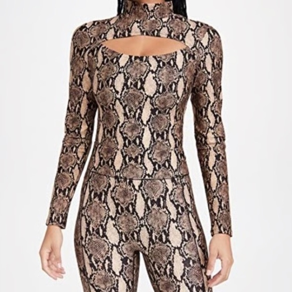 A.L.C. x Bandier Python Snake Skin Mock Neck Bodysuit Long Sleeve